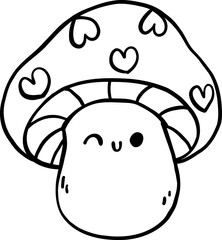 Groovy Retro Spring Mushroom Outline Doodle Hand Drawn