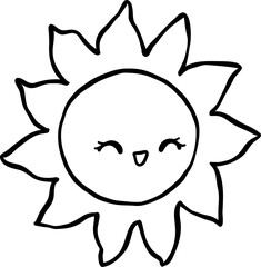 Cute Retro Sun Happy Face Outline Doodle Hand Drawn