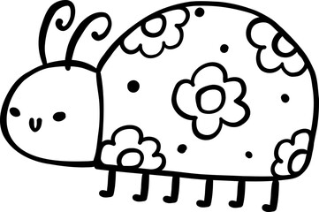 Groovy Retro Spring Ladybug Outline Doodle Hand Drawn