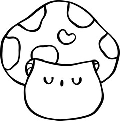 Retro Spring Mushroom Outline Doodle Hand Drawn