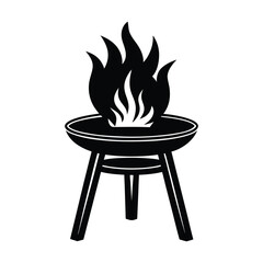 Fire Pit Table Silhouette Vector Illustration on White Background