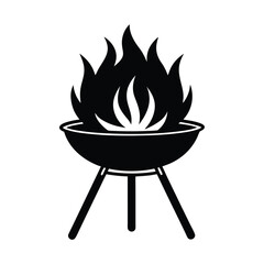 Fire Pit Table Silhouette Vector Illustration on White Background
