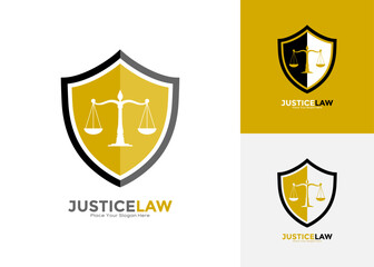 Law shield logo template vector. Suitable for business, education, legal services logo. Notary, justice, lawyer icon or symbol Vector