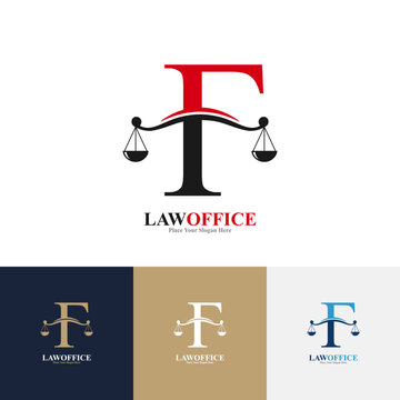 Law office letter F logo template vector. Suitable for lawyer, justice, law attorney, legal, lawyer service, scale, law firm, initial and label poster  