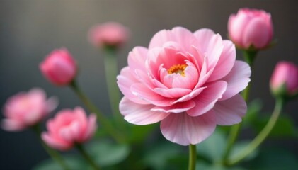 Fototapeta premium Pastel pink ranunculus flowers in full bloom, delicate petals unfolding , pink, nature