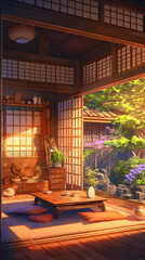 Serene Japanese House Illustration