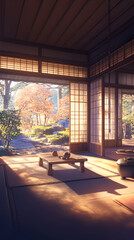 Serene Japanese House Illustration