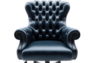 Luxurious navy leather armchair tufted design on black background perfect on transparent background