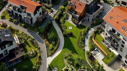 Aerial View of a Modern, Eco-Friendly Residential Development