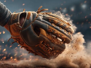 Baseball mitt catching ball