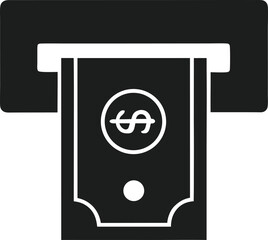 Solid Black Icon of ATM Money Dispense