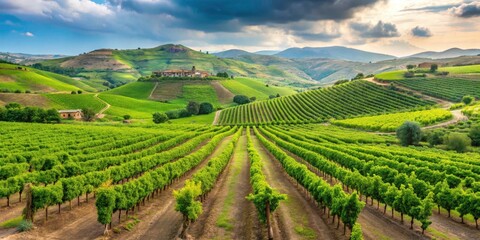 Naklejka premium Sicilian Vineyard Portrait: Diverse Professionals in Lush Landscape Photography