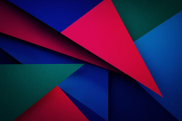 Obraz premium Abstract geometric background with overlapping paper-style triangles in red, green, and blue tones, modern 3D layered design