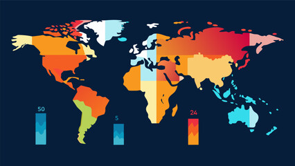 A series of animated heat maps depicting the progression of purchasing power in various regions around the world revealing important shifts in global market trends.. Vector illustration