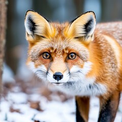 Fototapeta premium Close Up Portrait of Red Fox in Snowy Winter Forest