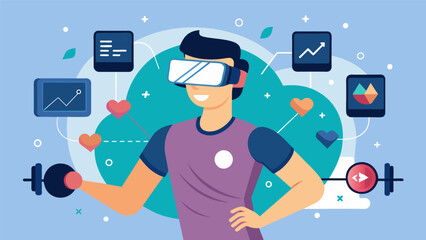 A virtual reality headset that simulates different workout scenarios based on your fitness level and heart rate data for a completely personalized exercise experience.. Vector illustration
