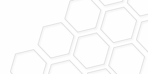 Abstract white vector wallpaper with hexagon grid.3D Futuristic honeycomb mosaic white background. Realistic geometric mesh cells texture.