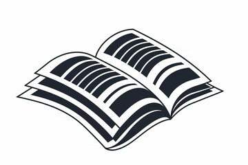 Stylized illustration of an open book with several pages and bold lines Isometric view