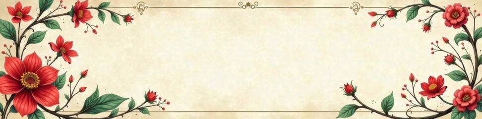 Obraz premium Whimsical calligraphic scroll adorned with swirling tendrils of leaves and vines amidst delicate floral patterns, ornate details, calligraphy