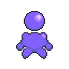 Single Glossy People Figure sitting, Pixel Art Icon, Isolated