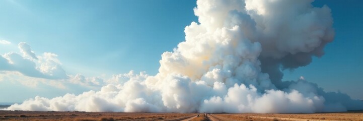 Towering plume of white smoke rises high in the air, smoke, sky