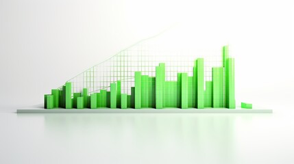 A green bar graph with an upward trending line on a white background showing positive growth trend