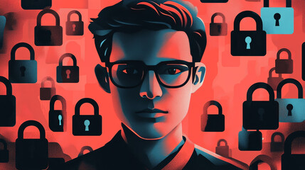 Cybersecurity graphic emphasizing privacy, data protection, and safeguarding business data through digital padlock imagery