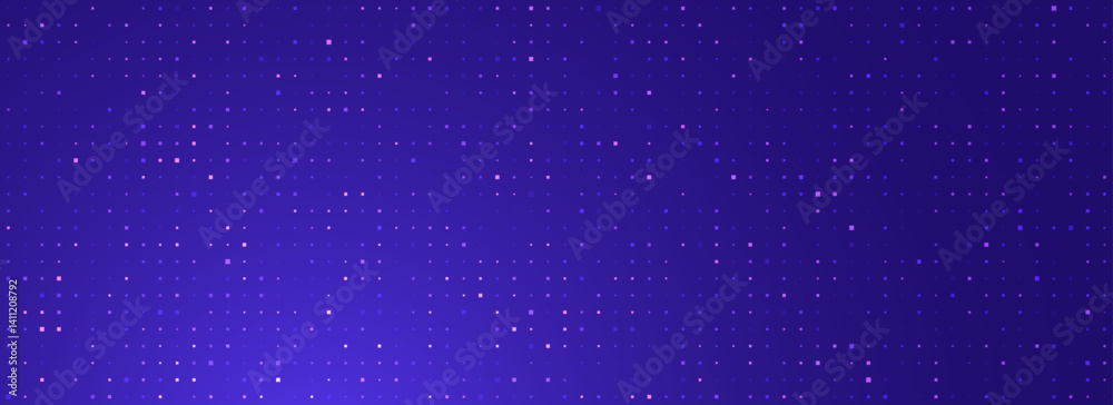 Poster purple glowing pixel dot pattern. violet color mosaic pattern backdrop. abstract neon technology gri