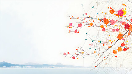 Abstract Floral Blossoms Against Cityscape