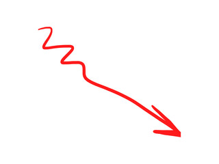 Red curved arrow with wavy body and dynamic hand drawn style.