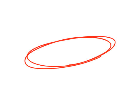  hand drawn ellipse shape in red with overlapping ends and stroke