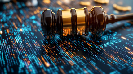 Regulation compliance visualized with binary coding, illustrating RegTechâ€™s role in enforcing digital legal frameworks