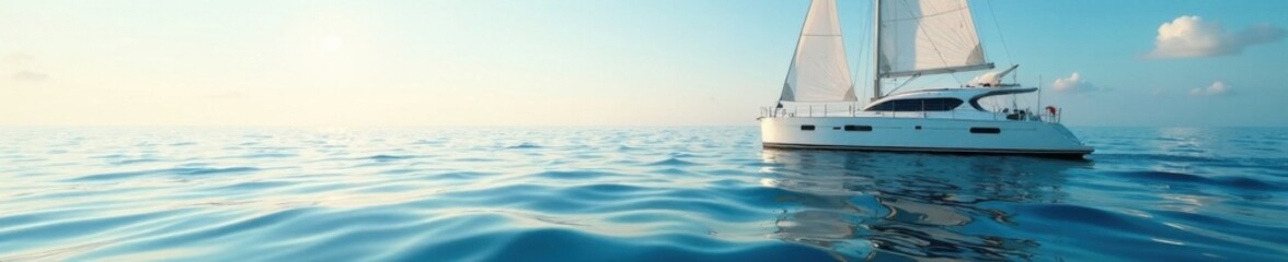 Fototapeta premium Sailboat anchored in calm sea with waves gently lapping at its hull, boats, anchor, sea