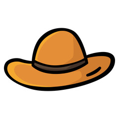 Handdrawn doodle of straw hat used by gardener for sun protection and outdoor work