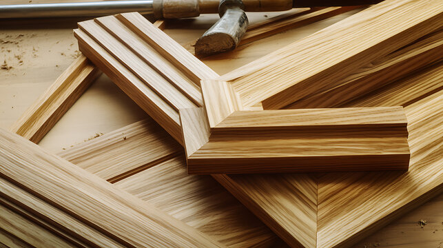 Carpenter assembling wood frames for doors. Featuring carpentry and door installation