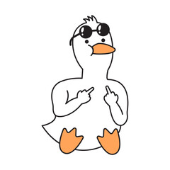 Cool Cartoon Duck with Sunglasses and Hand Gesture raising middle finger