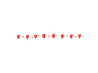 Row of red mini heart doodles in a cute and minimal brush style