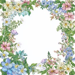 Fototapeta premium Delicate floral arrangement presenting a naturalistic frame on a white backdrop