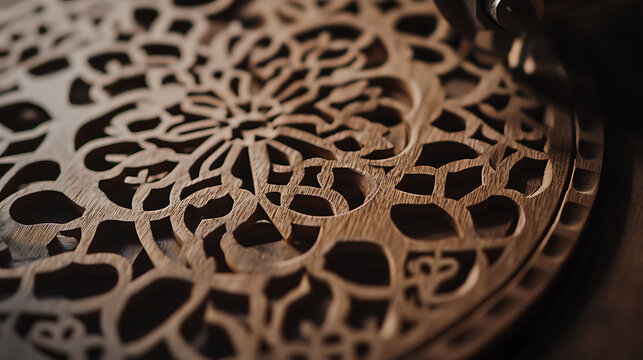 Carpenter cutting intricate designs into wood. Featuring craftsmanship and detail work