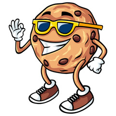Cookie Cartoon Cool Mascot Chocolate Chips Drawing Illustration Vector