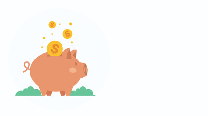 Flat Style Piggy Bank Illustration with Gold Coins - 
Saving Money Concept