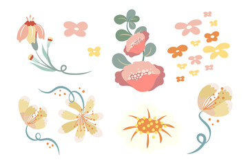 Colorful flower png illustration set, transparent background