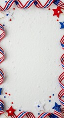 Obraz premium Patriotic Celebration Frame: Festive Red, White, and Blue Accents on Textured Backdrop