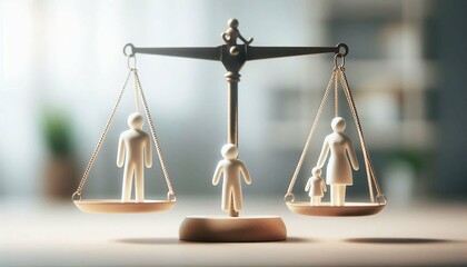 Wooden Family Figures with Shadows in Warm Sunlight, Concept of Family and Unity.