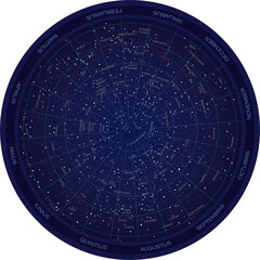 round Planisphere chart of stars, astronomy of the northern hemisphere, constellation graphic resource for sky watching and stargazing 35th degree with star shapes on major stars © Theresa
