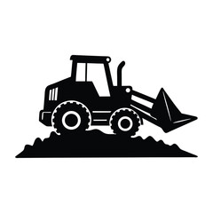 Bulldozer Silhouette Linocut Style Pushing Dirt With Sharp Blade