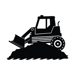 Bulldozer Silhouette Linocut Style Pushing Dirt With Sharp Blade