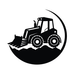Bulldozer Silhouette Linocut Style Pushing Dirt With Sharp Blade