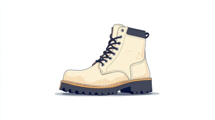 A detailed illustration of a beige hiking boot with black laces and a rugged sole, designed for outdoor activities.