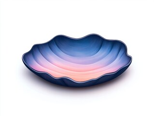 Obraz premium A decorative bowl featuring a wavy, layered design with gradient colors transitioning from deep blue to soft pink.